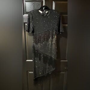Vintage Scala Silk Sequined Beaded Cocktail Dress